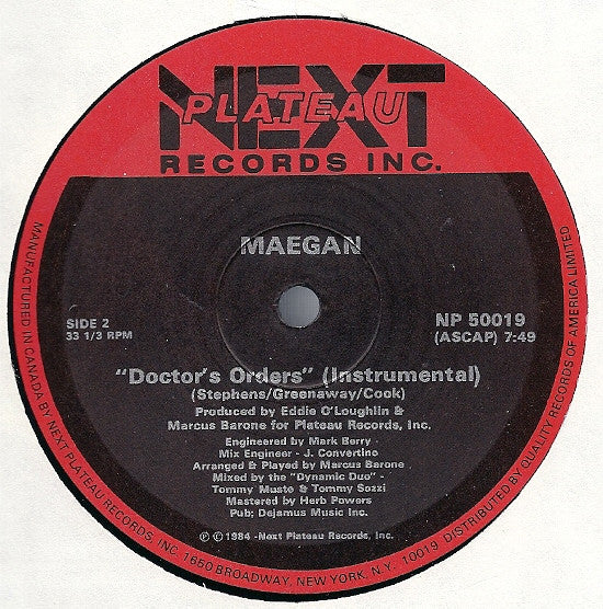 Maegan : Doctor's Orders (Club Mix) (12", Single)