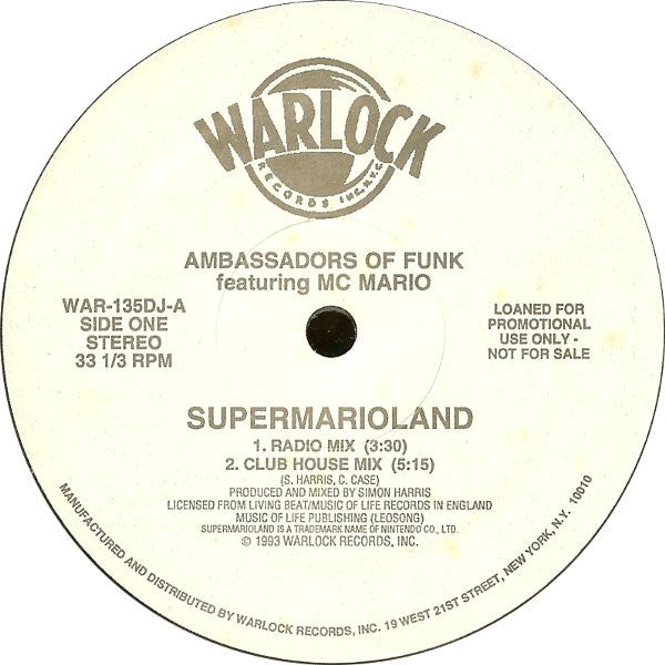 Ambassadors Of Funk Featuring MC Mario (2) : Supermarioland (12", Maxi, Promo)