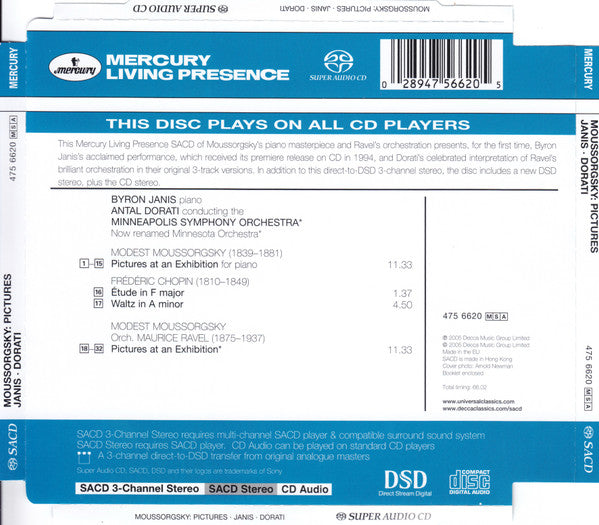 Byron Janis, Moussorgsky*, Antal Dorati, Minneapolis Symphony Orchestra : Byron Janis Plays Moussorgsky (SACD, Hybrid, RE, RM)