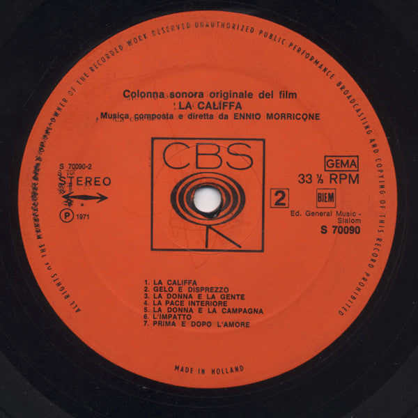 Ennio Morricone : La Califfa (Colonna Sonora Originale Del Film) (LP)