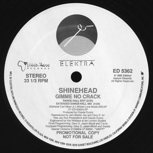 Shinehead : Gimme No Crack (12", Promo)