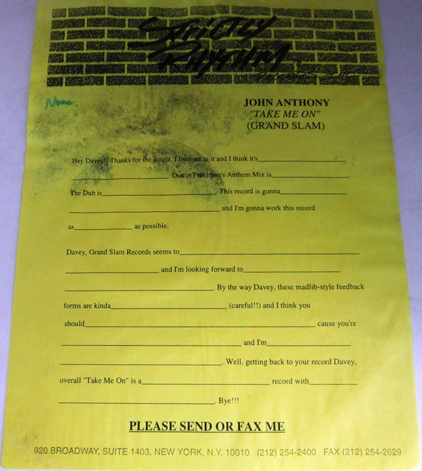 John Anthony (5) : Take Me On (12")