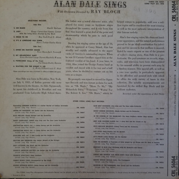 Alan Dale : Alan Dale Sings (10", Album)