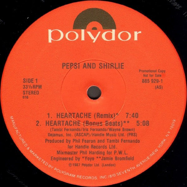 Pepsi & Shirlie : Heartache (12", Single, Promo)