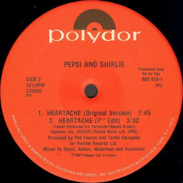 Pepsi & Shirlie : Heartache (12", Single, Promo)