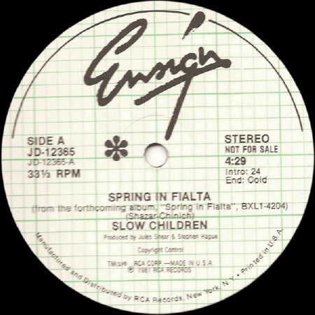 Slow Children (2) : Spring In Fialta (12", Promo)
