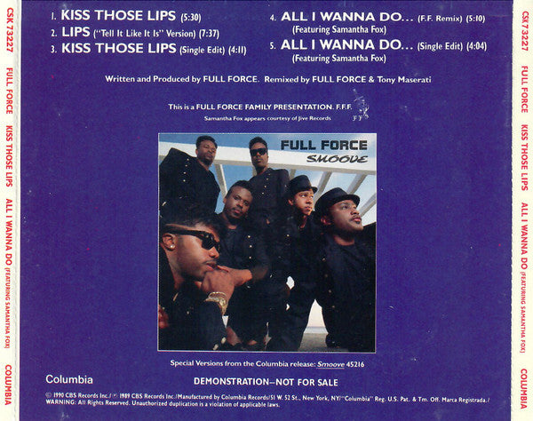 Full Force : Kiss Those Lips / All I Wanna Do (CD, Maxi, Promo)