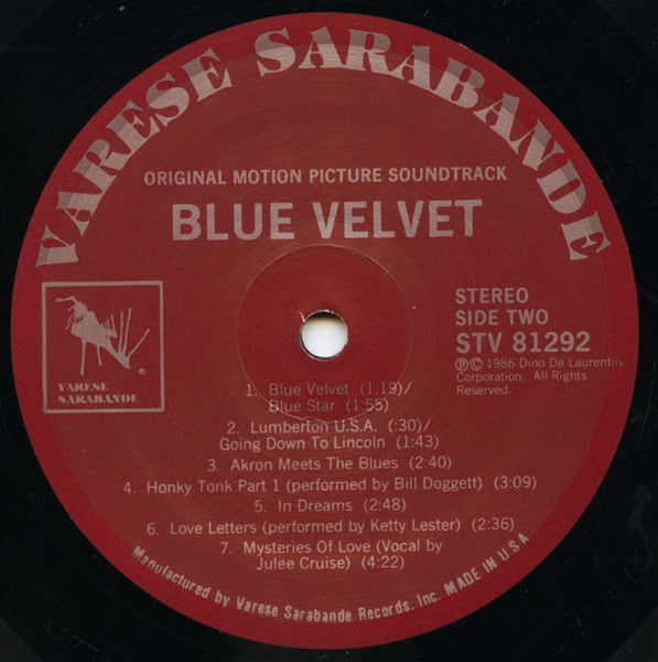 Angelo Badalamenti : Blue Velvet (Original Motion Picture Soundtrack) (LP, Album)