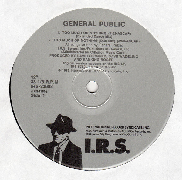 General Public : Too Much Or Nothing (Extended Mix) (12", Pin)