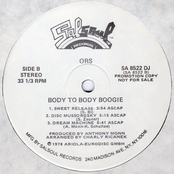ORS (Orlando Riva Sound)* : Body To Body Boogie (LP, Album, Promo)