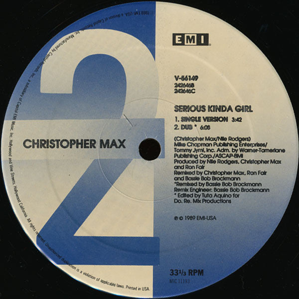 Christopher Max : Serious Kinda Girl (12", Single, Spe)