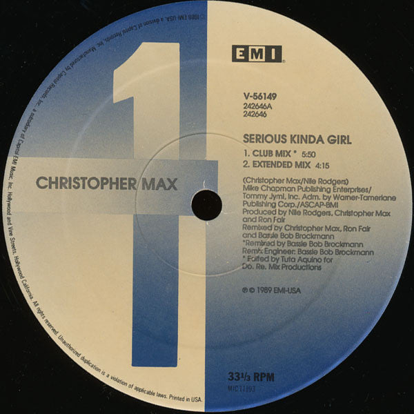 Christopher Max : Serious Kinda Girl (12", Single, Spe)