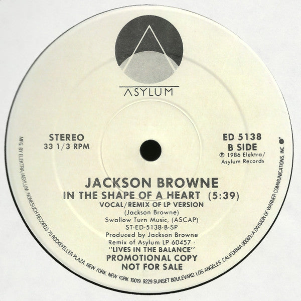 Jackson Browne : In The Shape Of A Heart (12", Promo)