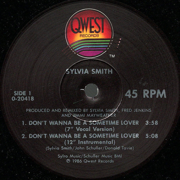 Sylvia Smith : Don't Wanna Be A Sometime Lover (12", Maxi)