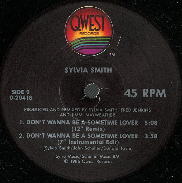 Sylvia Smith : Don't Wanna Be A Sometime Lover (12", Maxi)