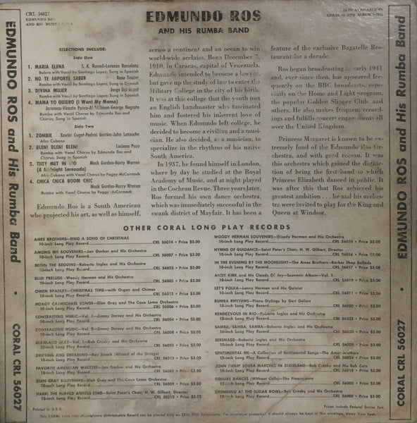 Edmundo Ros And His Rumba Band : Edmundo Ros And His Rumba Band (10", Album)