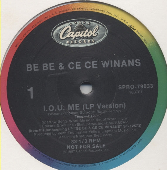 Bebe & Cece Winans : I.O.U. Me (12", Promo)