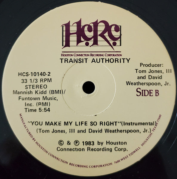 Transit Authority : You Make My Life So Right (12")