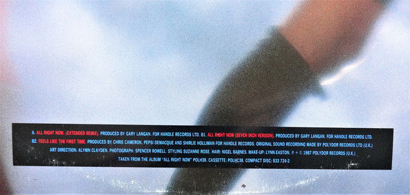 Pepsi & Shirlie : All Right Now (12", Ltd, Pos)