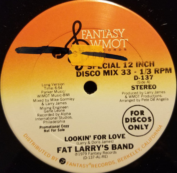 Fat Larry's Band : Lookin' For Love (12", Promo, RE)