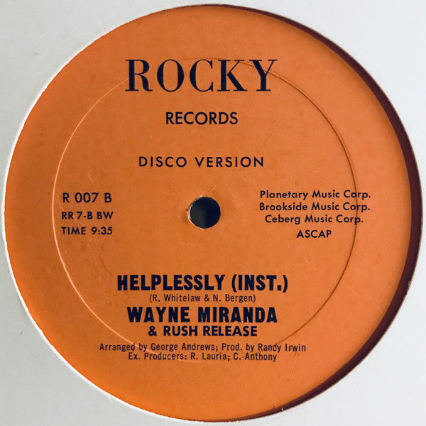 Wayne Miranda & Rush Release : Helplessly (12")