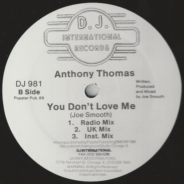 Anthony Thomas : You Don't Love Me (12")