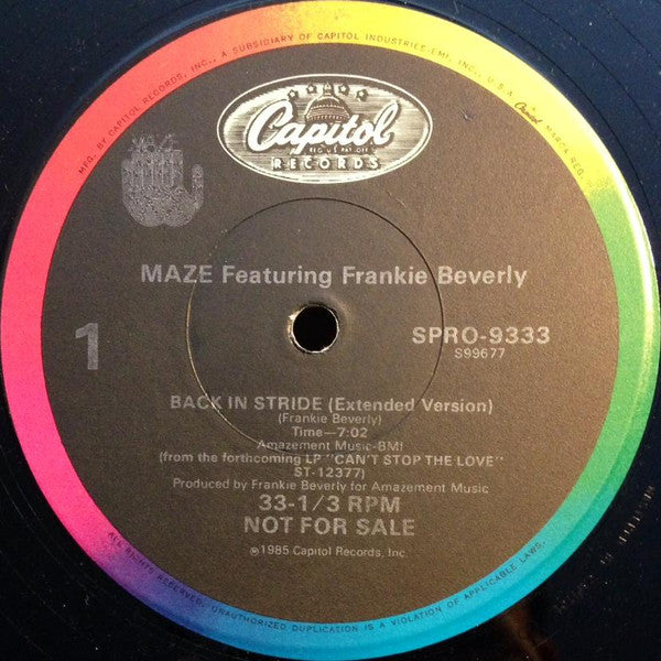 Maze Featuring Frankie Beverly : Back In Stride (12", Single, Promo)
