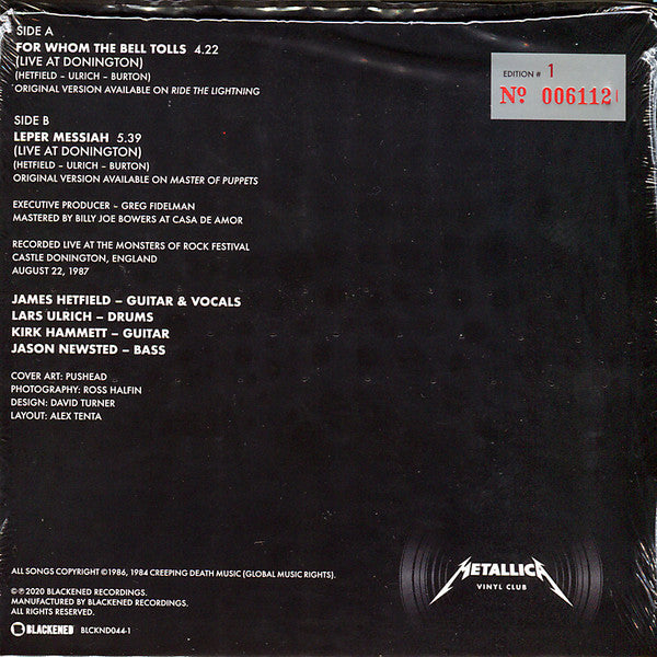 Metallica : Live At Donington '87 (7", Club, Ltd, Num)