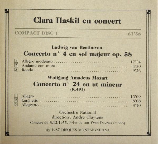 Wolfgang Amadeus Mozart, Frédéric Chopin, Ludwig van Beethoven, Clara Haskil : En Concert (2xCD, Mono + Box)