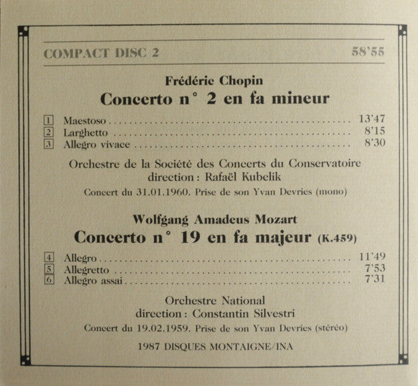 Wolfgang Amadeus Mozart, Frédéric Chopin, Ludwig van Beethoven, Clara Haskil : En Concert (2xCD, Mono + Box)