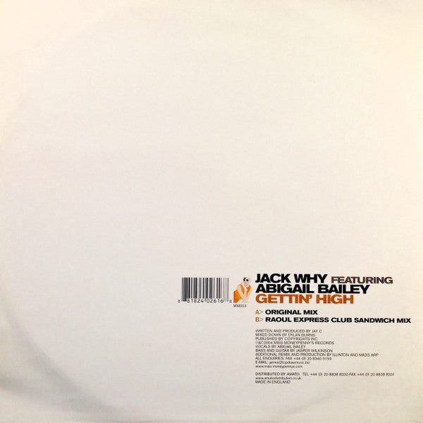 Jack Why Feat. Abigail Bailey : Gettin' High (12")