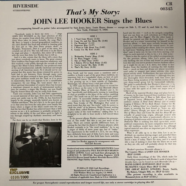 John Lee Hooker : That's My Story: John Lee Hooker Sings The Blues (LP, Album, Club, Ltd, Num, RE, RM, Gol)
