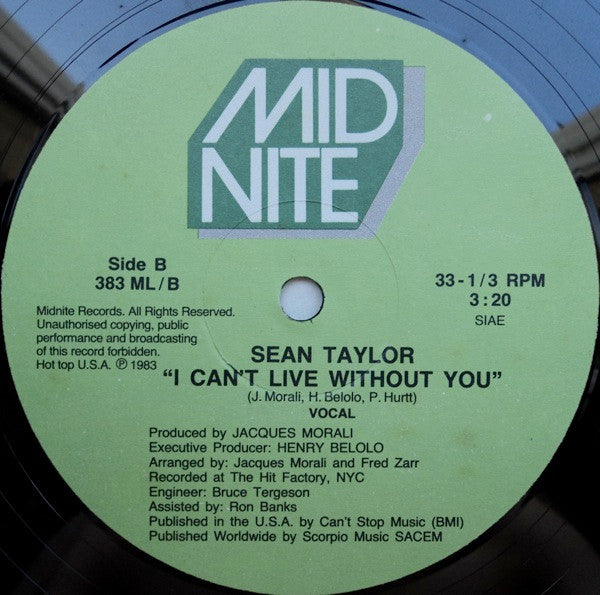 Sean Taylor : I Can't Live Without You (12")
