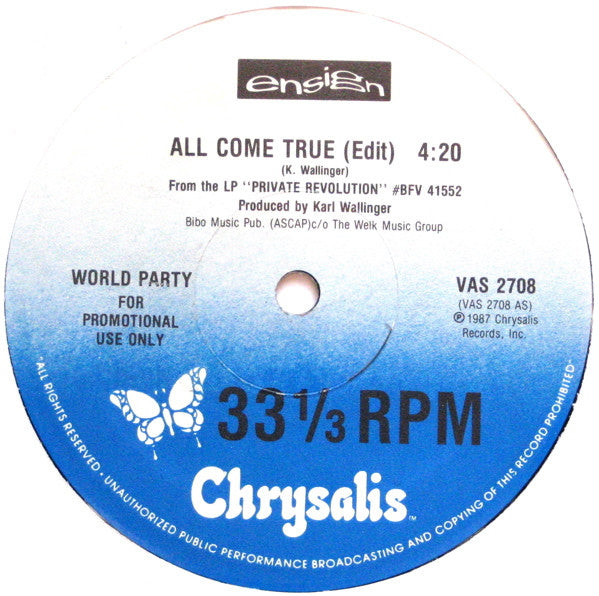 World Party : All Come True (12", Promo)