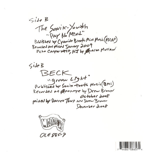 The Sonik-Youth* / Beck : Pay No Mind / Green Light (7", RSD, Single, Ltd)
