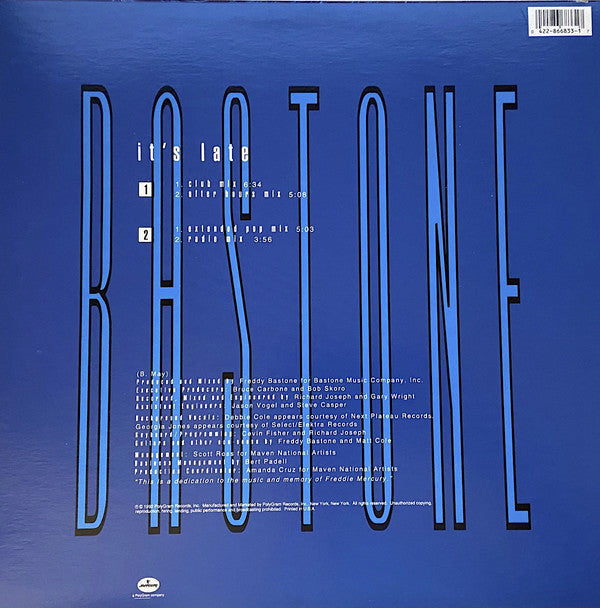 Freddy Bastone : It's Late (12")