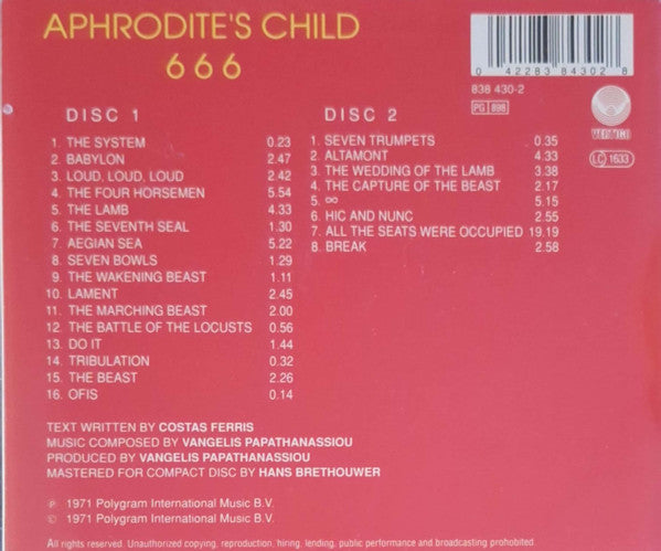 Aphrodite's Child : 666 (2xCD, Album, RE, Opt)