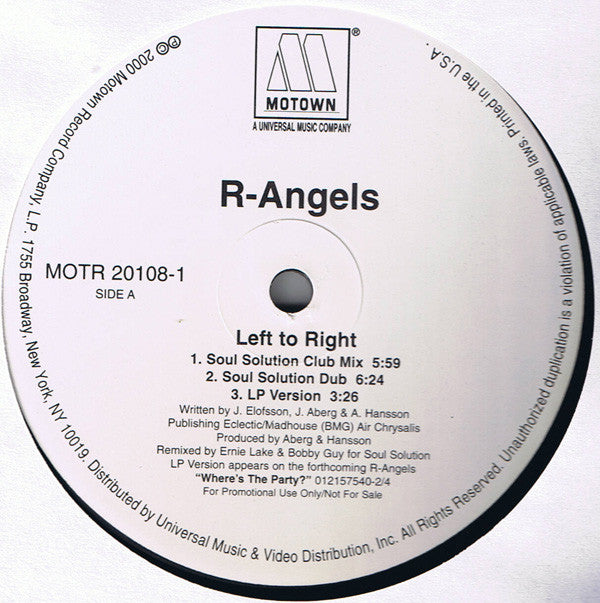R-Angels* : Left To Right (12", Promo)