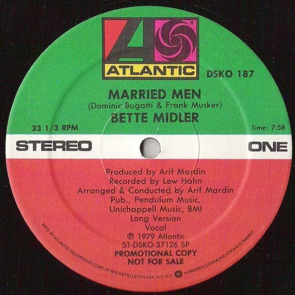 Bette Midler : Married Men (12", Single, Promo)