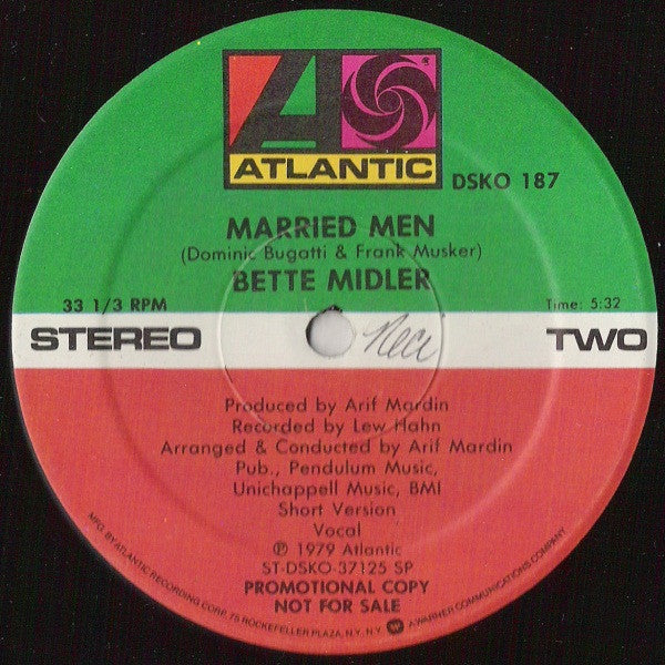 Bette Midler : Married Men (12", Single, Promo)