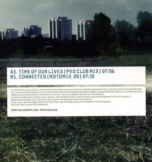 Paul van Dyk Featuring Vega 4 : Time Of Our Lives / Connected (12")