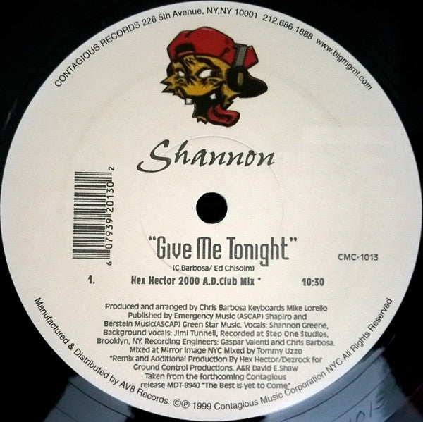 Shannon : Give Me Tonight (The 2000 A.D. Mixes) (12")