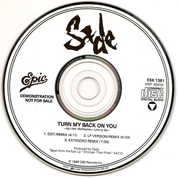 Sade : Turn My Back On You (CD, Single, Promo)