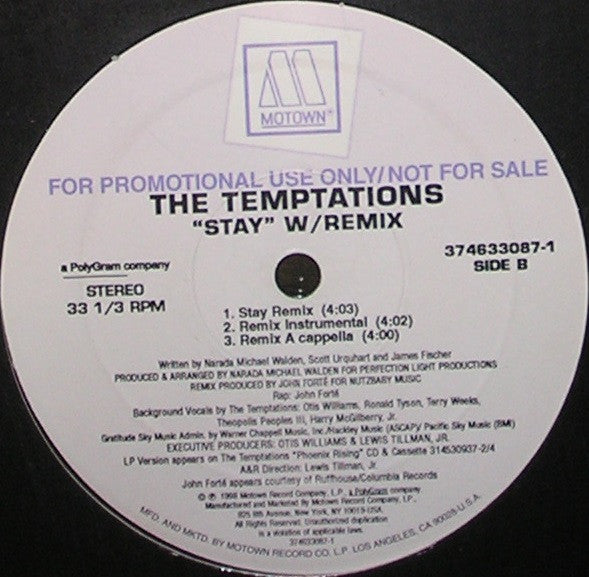 The Temptations : Stay (12", Single, Promo)
