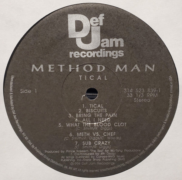 Method Man : Tical (LP, Album, M/Print)