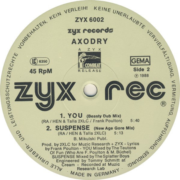 Axodry : You (I'll See You In My Dreams) (Beauty & The Beast Mix) (12", Maxi)