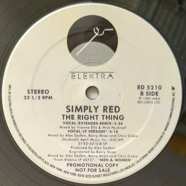 Simply Red : The Right Thing (12", Promo)