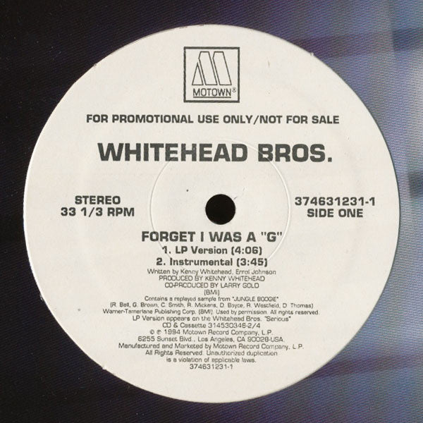 Whitehead Bros. : Forget I Was A "G" (12", Promo)