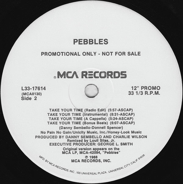 Pebbles : Take Your Time (12", Single, Promo)