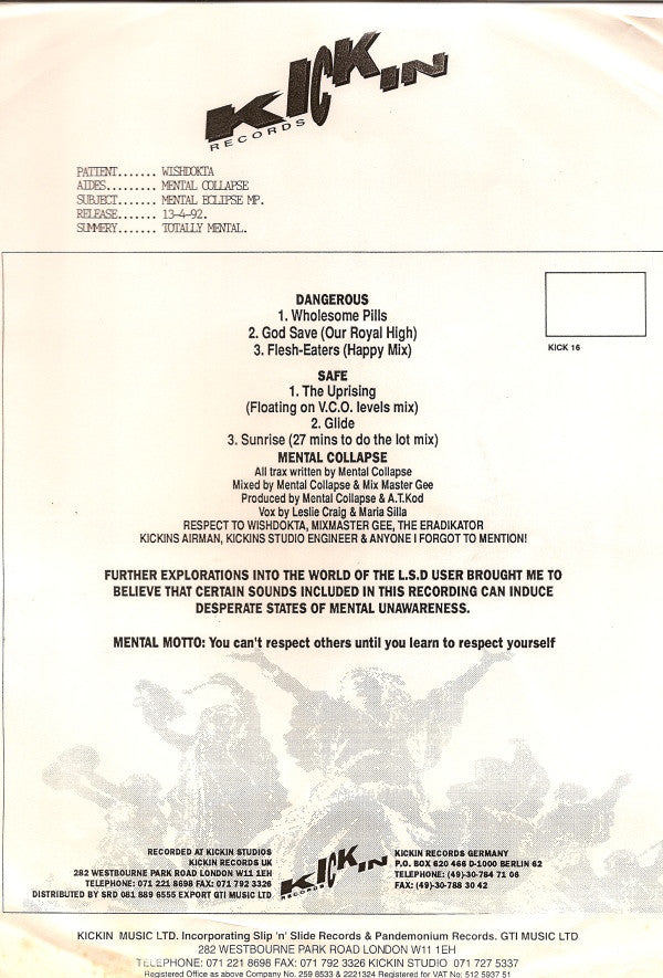 Wishdokta Introducing Mental Collapse : The Mental Eclipse M.P. (12", W/Lbl, Sta)